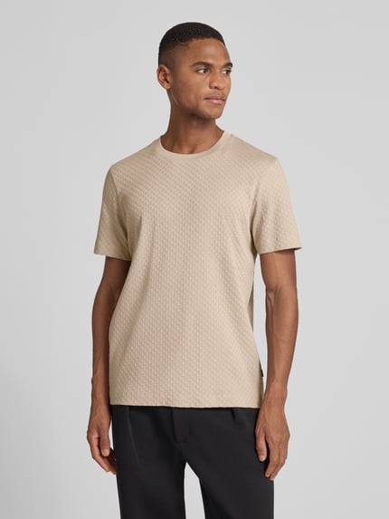 JOOP! COLLECTION T-shirt met geribde ronde hals Zand - 4