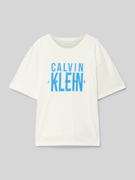 Calvin Klein Jeans T-shirt met labelprint Zand - 1