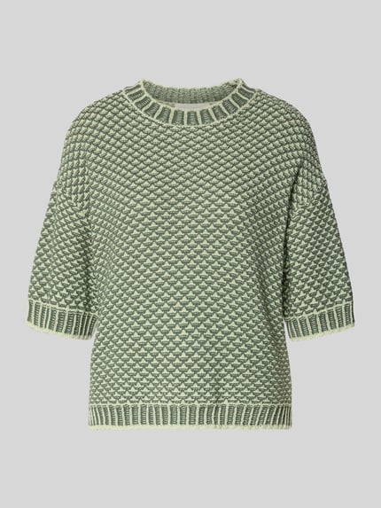 Produktfoto, gebreide pullover met katoenmix, recht model, ronde hals, 1/2-mouwen, model 'Catina Pilla' van MSCH Copenhagen