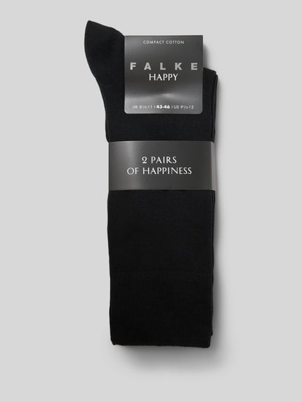 Produktfoto, Socken im 2er-Pack von FALKE für Herren aus schwarzer Baumwollmischung, Modell Happy mit breitem Komfortbund sowie verstärkter Ferse und Spitze