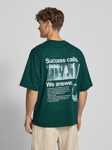 REVIEW T-shirt met geribde ronde hals Donkergroen - 5