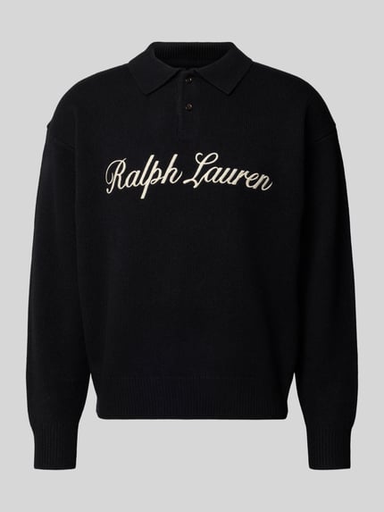 Produktfoto, donkerblauw regular fit sweatshirt uit mix van wol en alpaca met wit Ralph Lauren logo, Heren sweatshirt van Polo Ralph Lauren