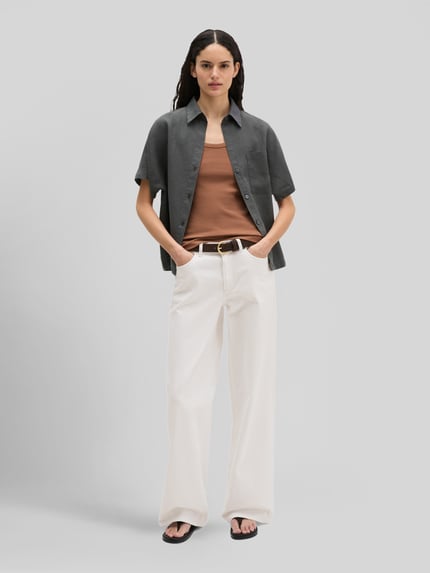 Marc O'Polo Regular Fit Bluse aus reinem Leinen mit Kellerfalte Dunkelgrau 1