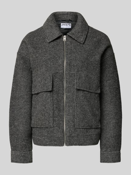 Jake*s Casual Regular fit jack met wol Middengrijs gemêleerd - 1