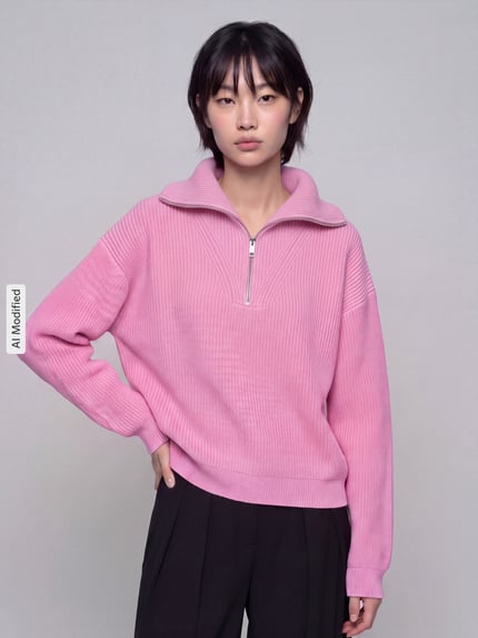 Jake*s Casual Sweter z wełny z kołnierzem zapinanym Mocnoróżowy 4