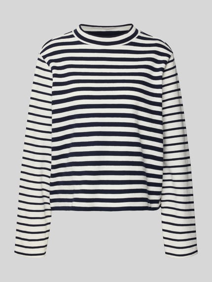 Produktfoto, Boxy Fit Pullover aus reiner Baumwolle van s.Oliver RED LABEL, gestreept, unikleuren, ribbreisel, ronde hals, lange mouwen