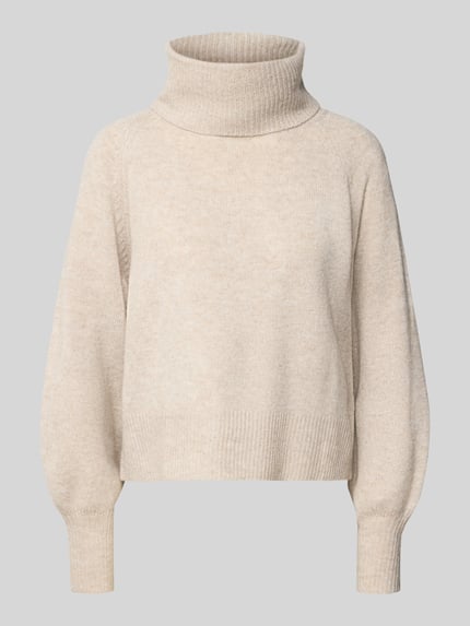 Produktfoto, Rollkragenpullover mit weitem Umschlagkragen von ONLY, einfarbig, strukturierte Strickoptik, Regular Fit, cropped, Rippstrick-Bündchen