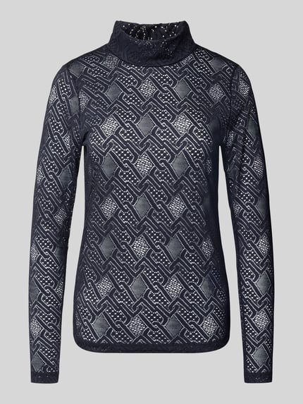Marc Cain Semitransparentes Longsleeve aus Baumwoll-Kaschmir-Mix Marine 2