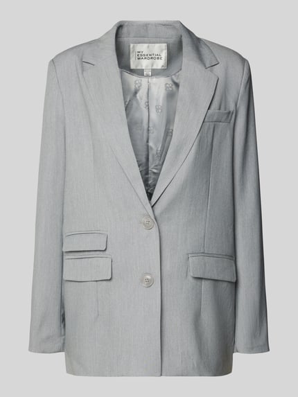 Produktfoto, blazer met materiaalmix met viscose, loose fit, reverskraag, knoopsluiting, paspelzak op de borst, klepzakken, model 'Hanna' van My Essential Wardrobe, ruglengte maat 36 75 cm, borstwijdte 55 cm, mouwlengte 63 cm