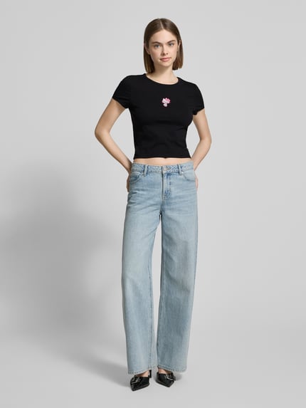 REVIEW Slim fit T-shirt met motiefstitching Zwart - 1