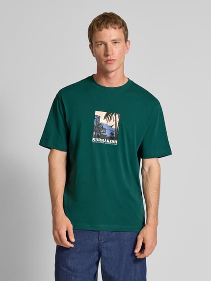 ONLY & SONS T-shirt o kroju relaxed fit z czystej bawełny model ‘BEANE’ Ciemnozielony 4