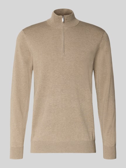 Profuomo Slim fit gebreide pullover met zijdegehalte en ritssluiting Beige - 2