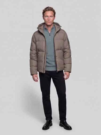 BOSS Green Daunenjacke mit Kapuze und Logo-Patch Sand 1