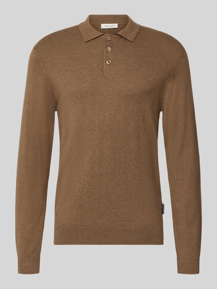 Produktfoto, Regular Fit Strickpullover aus Baumwoll-Mix mit Kaschmir-Anteil von Casual Friday in Braun mit Polokragen und elastischen Abschlüssen
