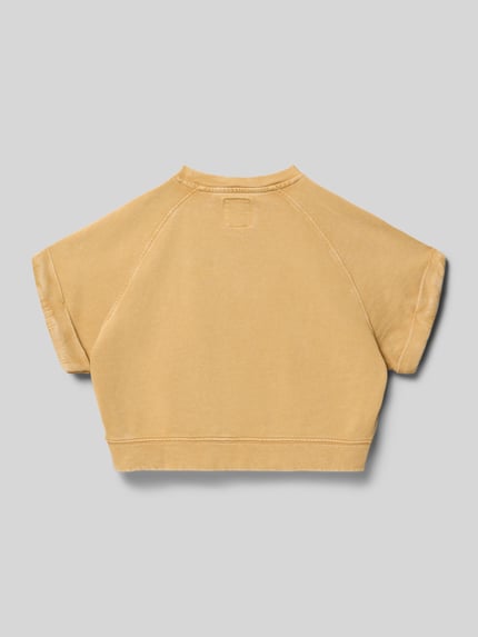 Produktfoto, Cropped T-Shirt mit Statement-Print von Garcia in Beige, Reine Baumwolle, Cropped Fit, Logo-Print, Rückenlänge 38 cm bei Größe 140