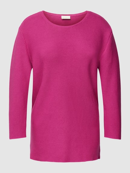 Milano Italy Strickpullover mit geripptem Rundhalsausschnitt Pink 2