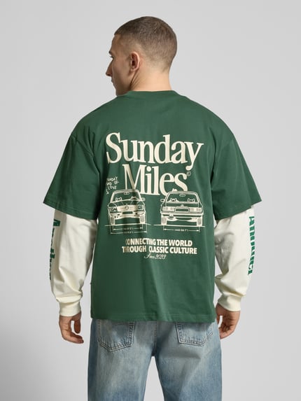 ANOTHER COTTON LAB Longsleeve o kroju relaxed fit w stylu double-layer model 'Sunday Miles' Zielony 5