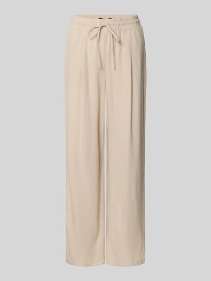 Produktfoto, Loose Fit Weite Damen HOSE aus Viskose-Leinen-Mix Modell 'JESMILO' von Vero Moda, Optik: Unifarben, Bundfalte, elastischer Bundabschluss mit Tunnelzug, Eingrifftasche, beige Farbe, glatte Textur