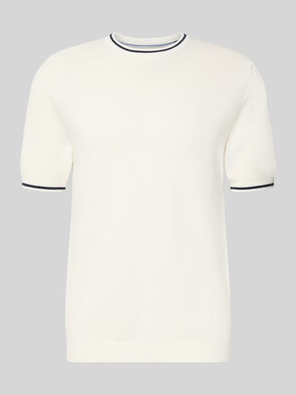 Productfoto, Regular Fit T-Shirt in Strick-Optik van Christian Berg Men van zuiver katoen, ronde hals, elastische boorden, wit met donkere accenten
