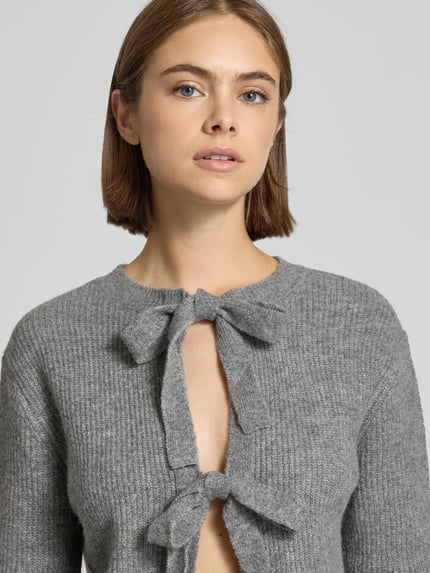PIECES Regular Fit Strickjacke mit Woll-Anteil Modell 'SILLY' Mittelgrau Melange 3