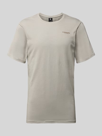 Produktfoto, Slim Fit T-Shirt mit Rundhalsausschnitt von G-Star Raw, beżowy, logo, bawełna z elastanem, długość tyłu 72 cm, prosta faktura