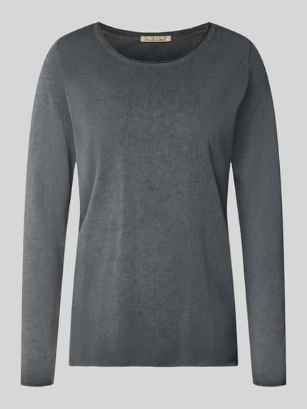 Productfoto, Longsleeve met ronde hals van Smith and Soul, katoenmix, rechte fit, effen donkergrijs, zachte textuur, lengte rug maat S 66 cm, mouwlengte maat S 62 cm.
