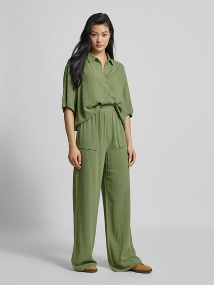 Jake*s Casual Loose Fit Stoffhose aus Viskose-Mix mit Leinen-Anteil Grass 1