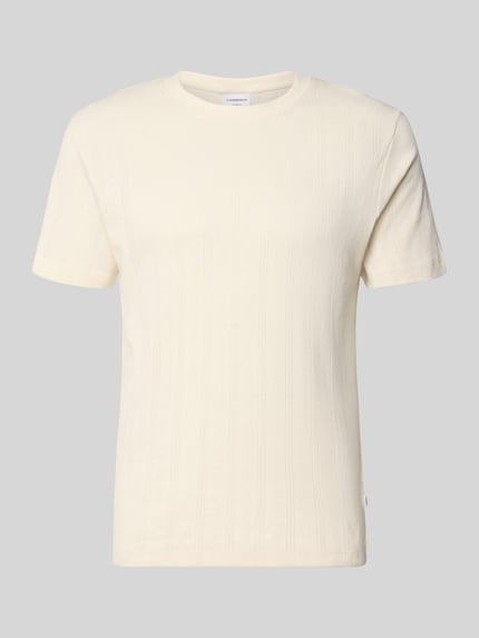 Productfoto, T-Shirt in Jaquard-Strick mit Rundhalsausschnitt van Lindbergh, ivoorkleur, katoen, regular fit, labeldetail, herenmode