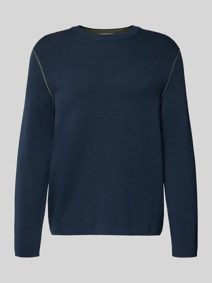 Produktfoto, Regular Fit Strickpullover aus Baumwoll-Mix von Marc O'Polo Denim in Dunkelblau, unifarben, rundhals, langarm, Rippenabschlüsse