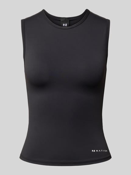 Produktfoto, Muscle Tank mit Rundhalsausschnitt und Logo-Print von P.E Nation, Schwarz, Slim Fit, Material-Mix mit Stretch-Anteil