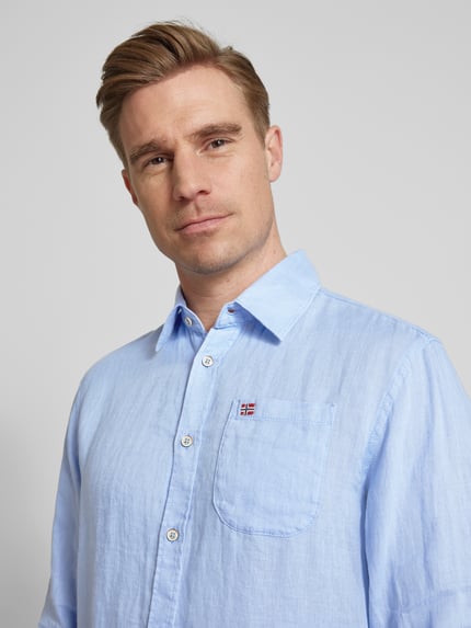 Napapijri Freizeithemd aus Leinen mit Brusttasche Hellblau 3