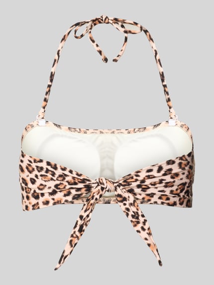 Produktfoto, Bikini-Oberteil mit Schnürung Modell 'NILO SAVARI' von Banana Moon, Damen, Material-Mix mit Stretch-Anteil, Bandeau-Form, Körpernahe Passform, Leopardenmuster, glatte Textur, helle und braune Farbtöne