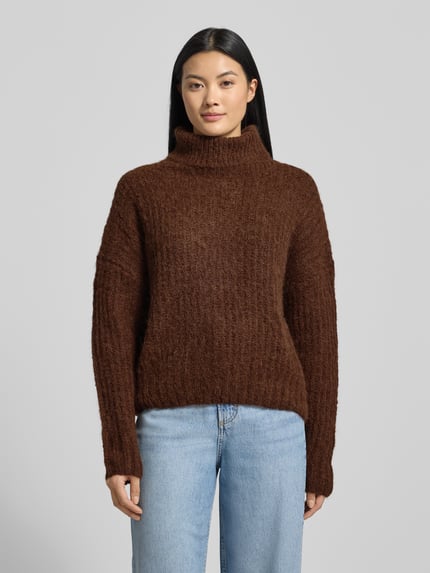 Fynch-Hatton Relaxed Fit Rollkragenpullover aus Alpaka-Mix in Strick-Optik Dunkelbraun 4