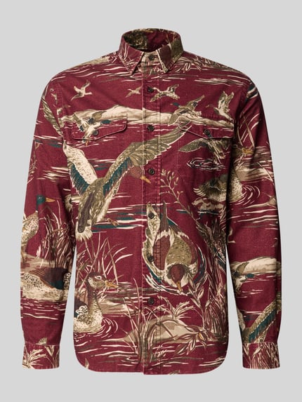 Produktfoto, Freizeithemd mit Sateen-Finish von POLO RALPH LAUREN, mehrfarbiges Allover-Blattmuster mit Motiv-Print, reine Baumwoll-Webware, matte Optik