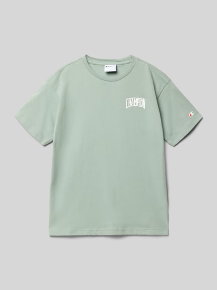 Produktfoto, T-Shirt mit Label-Print und Rundhalsausschnitt van CHAMPION, katoen, regular fit, mintgroen, 56 cm ruglengte maat 140, labelprint voorop