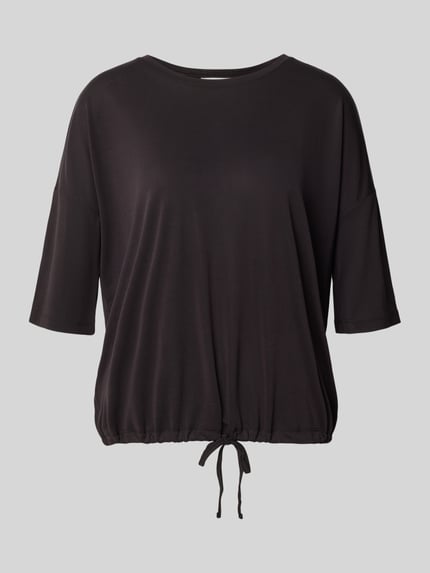 Produktfoto, schwarzes Damen T-Shirt aus Modal-Mix mit Tunnelzug, Relaxed-Fit, Rundhalsausschnitt von Christian Berg Woman, Rückenlänge 55 cm bei Größe S