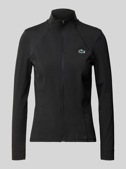 Produktfoto, Slim fit Trainingsjacke mit Logo-Patch von Lacoste in Schwarz, glatte Textur, Damen Trainingsjacke von Lacoste Sport