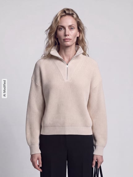 Jake*s Casual Loose Fit Troyer aus reiner Baumwolle Ecru 4