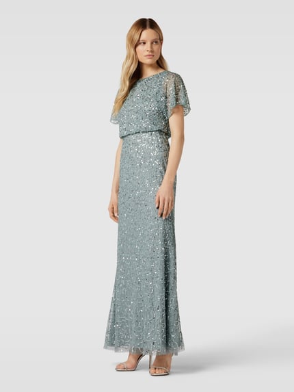 Christian Berg Cocktail Abendkleid mit Paillettenbesatz Schilf 1
