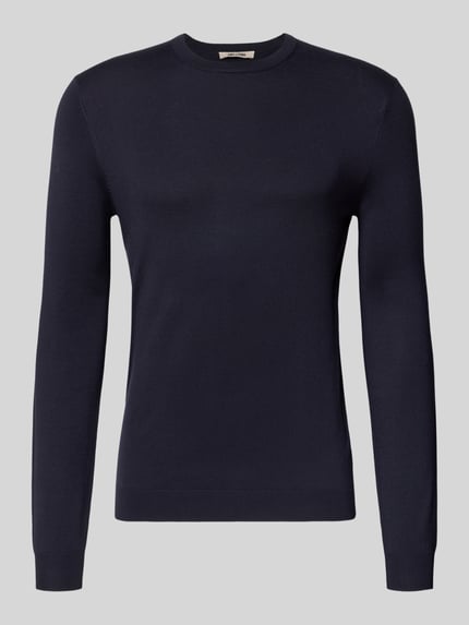 Productfoto, donkerblauwe regular fit pullover uit viscosemix model 'WYLER' van ONLY & SONS Heren, gladde textuur, geen patroon