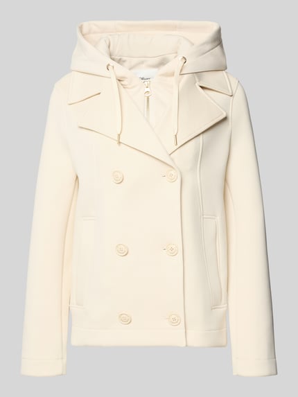 Produktfoto, Regular Fit Sweatjacke mit Viskose-Anteil van s.Oliver RED LABEL in effen crème, reverskraag, dubbele knoopsluiting, capuchon, lange mouw, zijzakken, sweatmateriaal