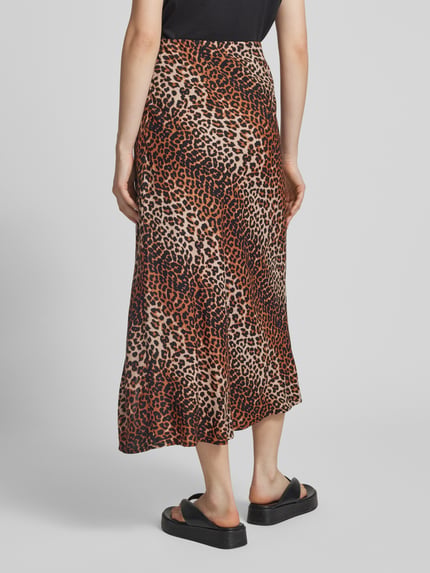 PIECES Uitlopende midirok met all-over motief, model 'NYA' Middenbruin - 5