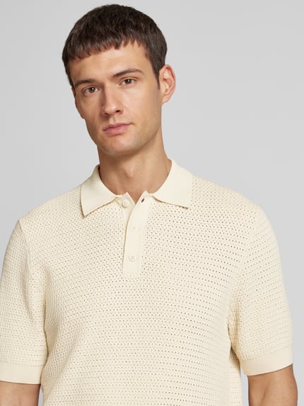 Jake*s Studio Men Poloshirt aus Viskose-Mix mit Strukturmuster Ecru 3