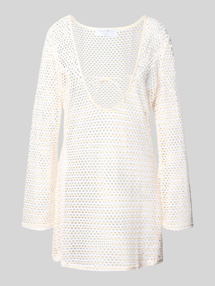 Produktfoto, cremefarbene Damen Tunika Modell 'MESH EFFECT COVER UP' von Seafolly aus semitransparentem Material-Mix mit Stretch-Anteil, Relaxed-Fit, Mesh-Optik.