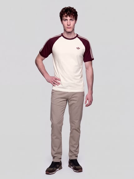 adidas Originals T-Shirt aus Leinen mit Kontraststreifen Offwhite 1