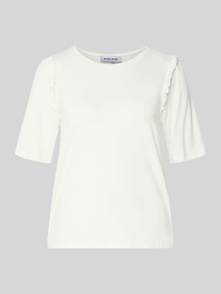 Produktfoto, Regular Fit T-shirt uit viscosemix met ruches van More & More, dames t-shirt met elastische materiaalmix, ronde hals, ruglengte maat 36: 55 cm