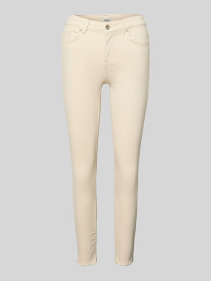 Produktfoto, Skinny Fit Jeans aus Baumwoll-Mix Modell 'BLUSH' von ONLY, Look: effen, pasvorm: skinny fit, mid waist, enkellengte, labelpatch, knoop- en ritssluiting, 5-pocketmodel, materiaal: katoenmix