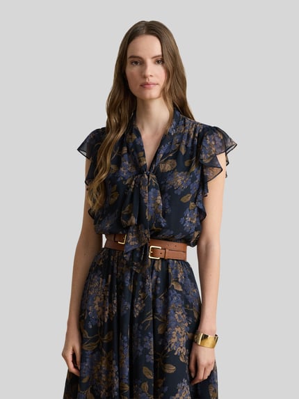 Lauren Ralph Lauren Maxikleid mit Bindeschleife am Ausschnitt Marine 1