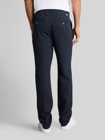 Tom Tailor regular fit chino van linnen-katoenmix Donkerblauw - 5