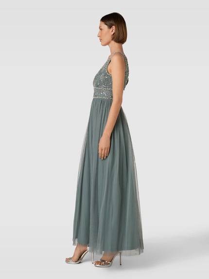 Lace & Beads Abendkleid mit Ziersteinbesatz Dunkelgrau 1